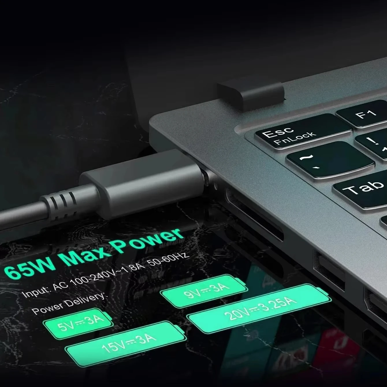 High-Speed 65W USB-C Laptop Charger Adapter