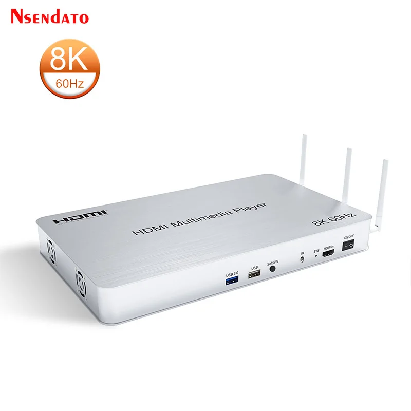 8K 60Hz HDMI Media Player Muitimedia Box H.265 HDMI HD Video Media Player for Andriod HDMI Wifi USB MKV RMVB for TV Car