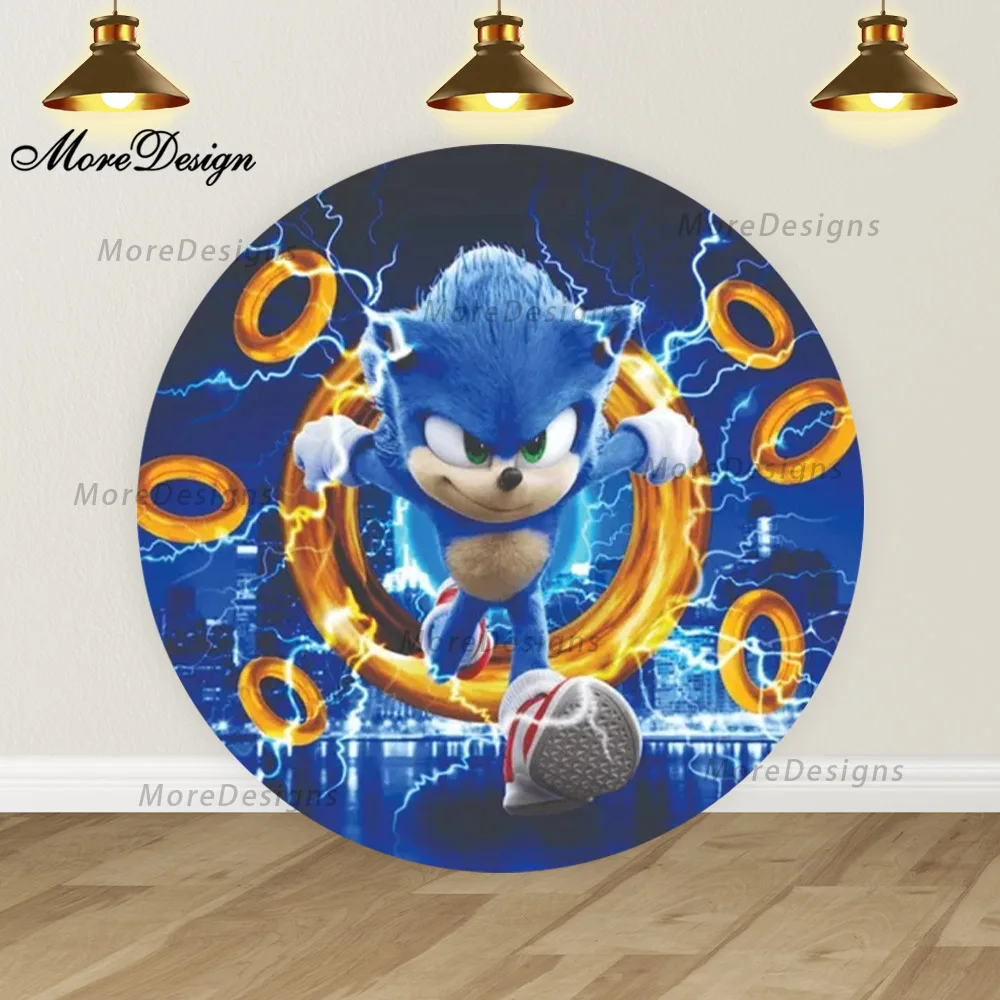 thumbnail image 1 of Fondo redondo Bandai Lightning Sonic para baby shower de niños, cubiertas circulares, decoración para fiesta de cumpleaños de niños, fondo de fotografía, 1 of 5