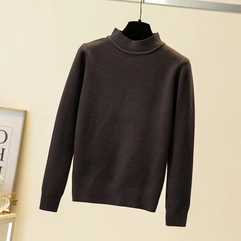 Women's New Sweater Autumn and Winter Integrated Fleece Semi-turtleneck Casual Slim-fit Bottoming Shirt Knitwear Women's Sweater