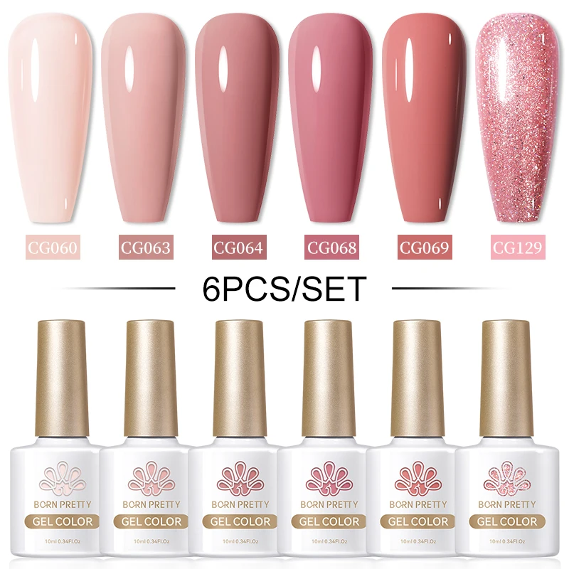 

BORN PRETTY 6PCS / Наборы гель лак для ногтей голый розовый гель гель лак набор блеск поглощает ультрафиолетовый Led гель полупостоянный маникюр