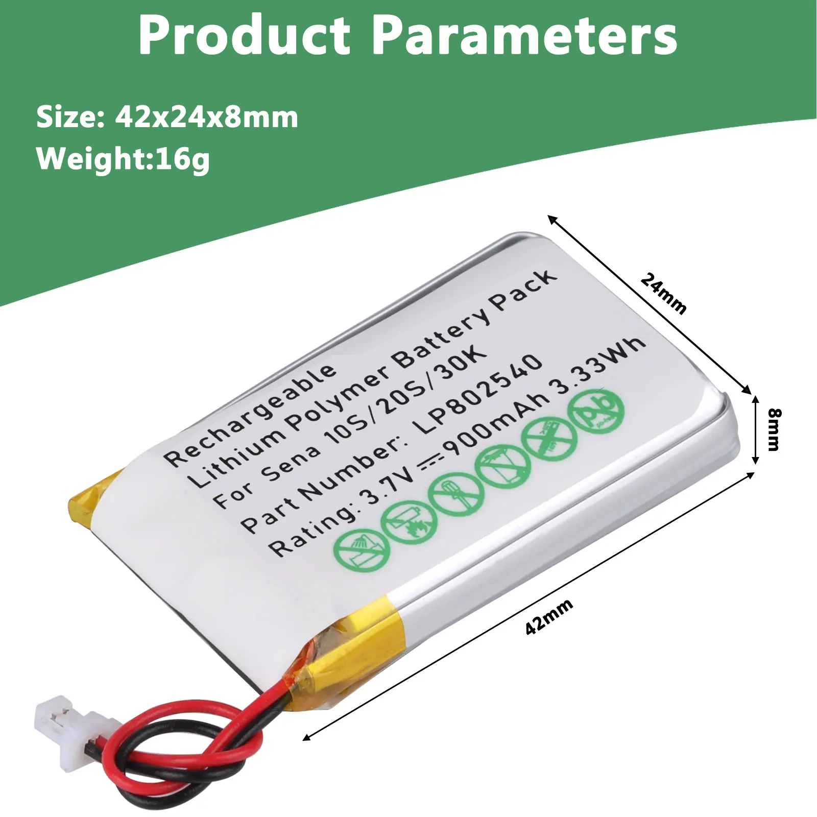 802540 Rechargeable Battery for Sena 10S 20S 30K Motorcycle Wireless Headset
