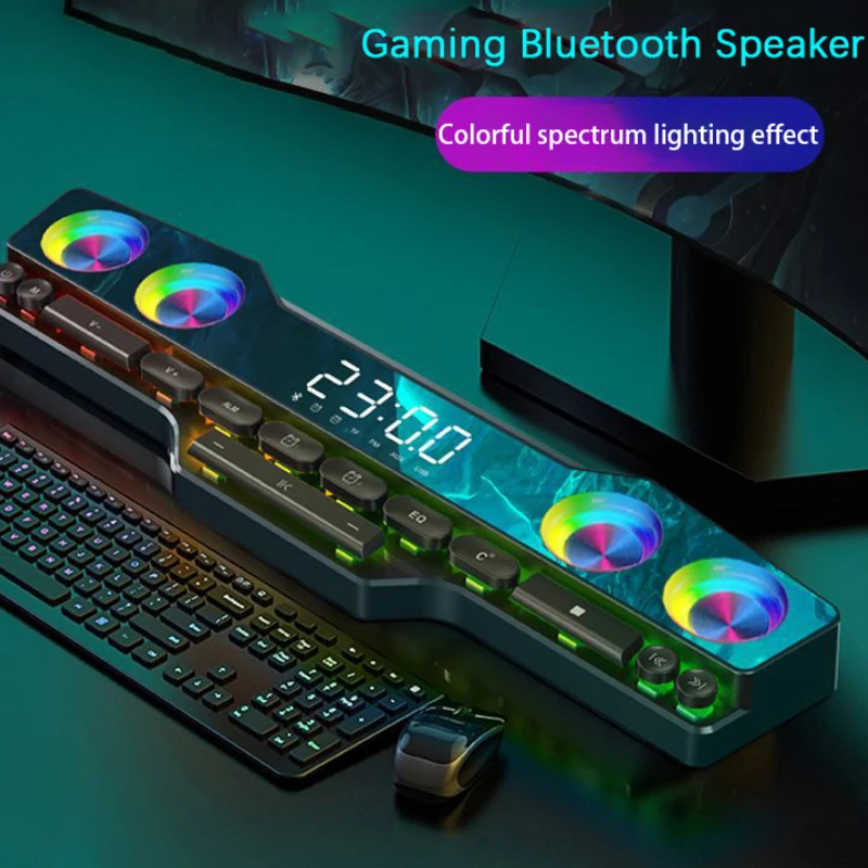 

Беспроводная игровая Bluetooth-колонка, 4000 мАч, Саундбар с USB, 3D стерео сабвуфер, AUX, FM, домашние часы, звуковая панель, компьютерный громкий динамик