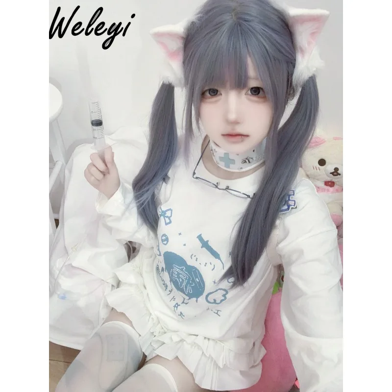 

Japanese Cute Soft Girl's Water Color Hoodies Spring and Autumn 2024 New Subculture Sweet Anime Long Sleeve Sweatshirt Top Woman