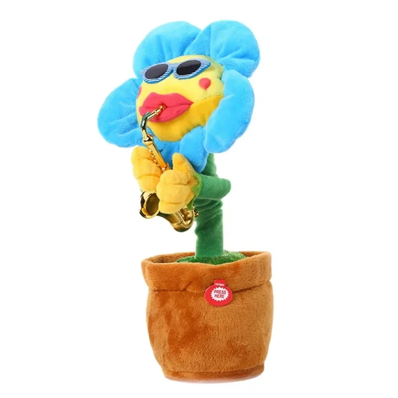 kids toys Singing And Dancing Cactus Sun Flower Toy Simulation Sunflower Dancing Playing Saxophone Bluetooth Musical Plush Toy 6