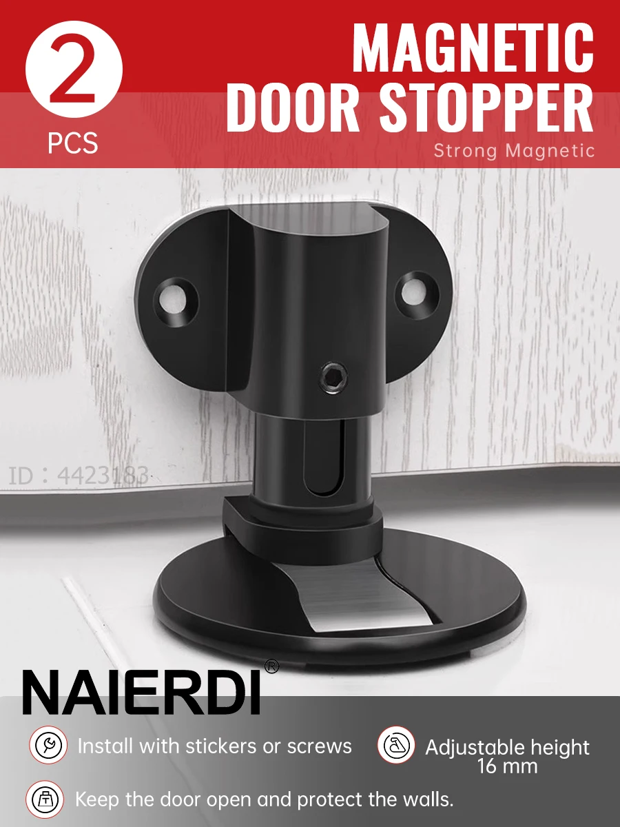Magnetic Door Stopper 2 Pieces Aluminum Alloy Adjustable Punch-free Door Stop Floor Mount Holder Prevents Collision