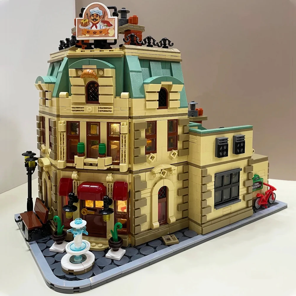 MOC Street View Parisian Restaurant Model Building Blocks Creative