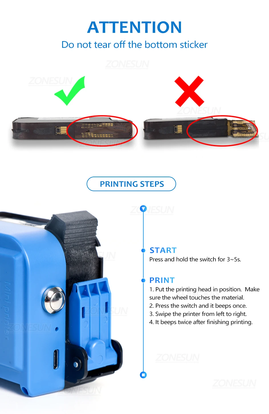 Ручной струйный принтер ZONESUN, портативная машина для кодирования даты, QR-код, штрих-код, серия, серийный номер, печатная машина для бутылок ZS-DC1