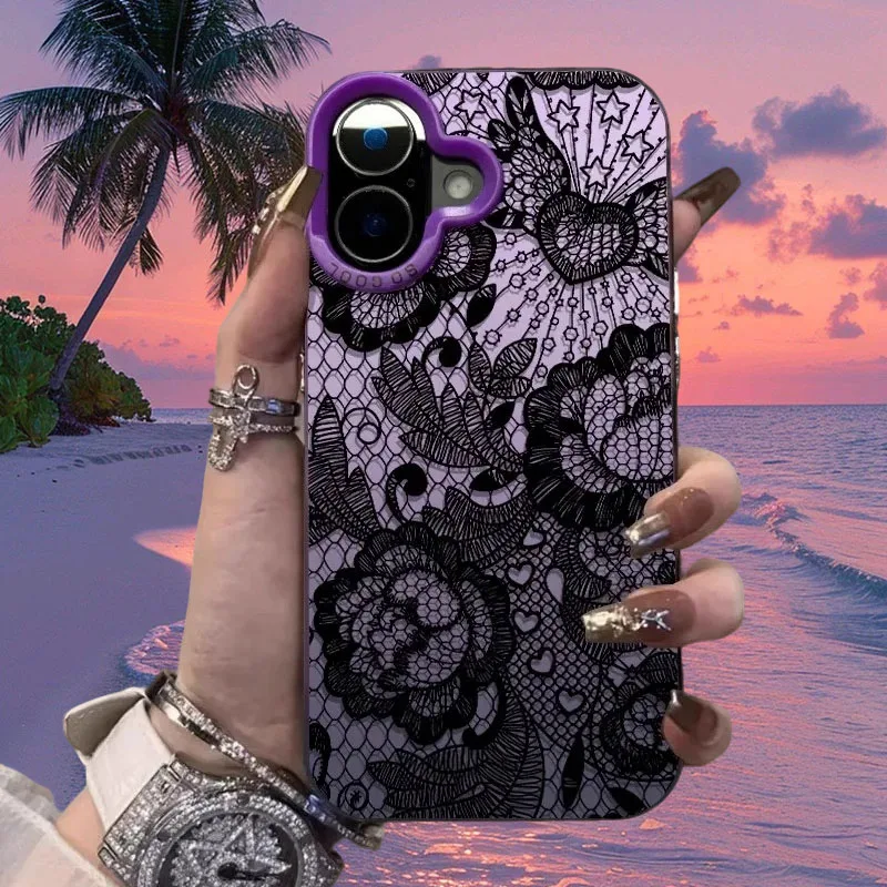 French Dark Lace Flower Frosted Acrylic Phone Case