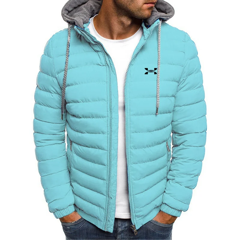 Men's hooded jacket, warm winter paka, brand casual coat, urban fashion business slim and light cotton-padded coat.