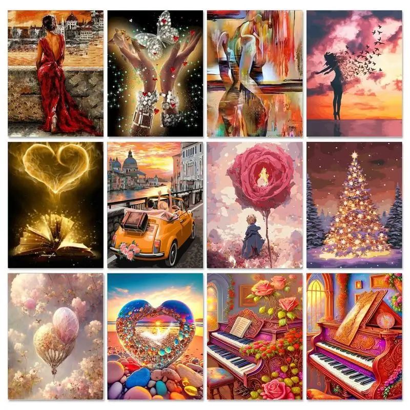 

Pictures By Number With Frame Piano Flower Scenery Kits Home Decor Painting By Numbers Acrylic Paint Drawing Canvas Wall Decor