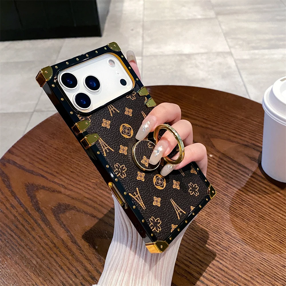 Pu Leather Flower Phone Case With Ring Stand For Apple Iphone_voghion.com