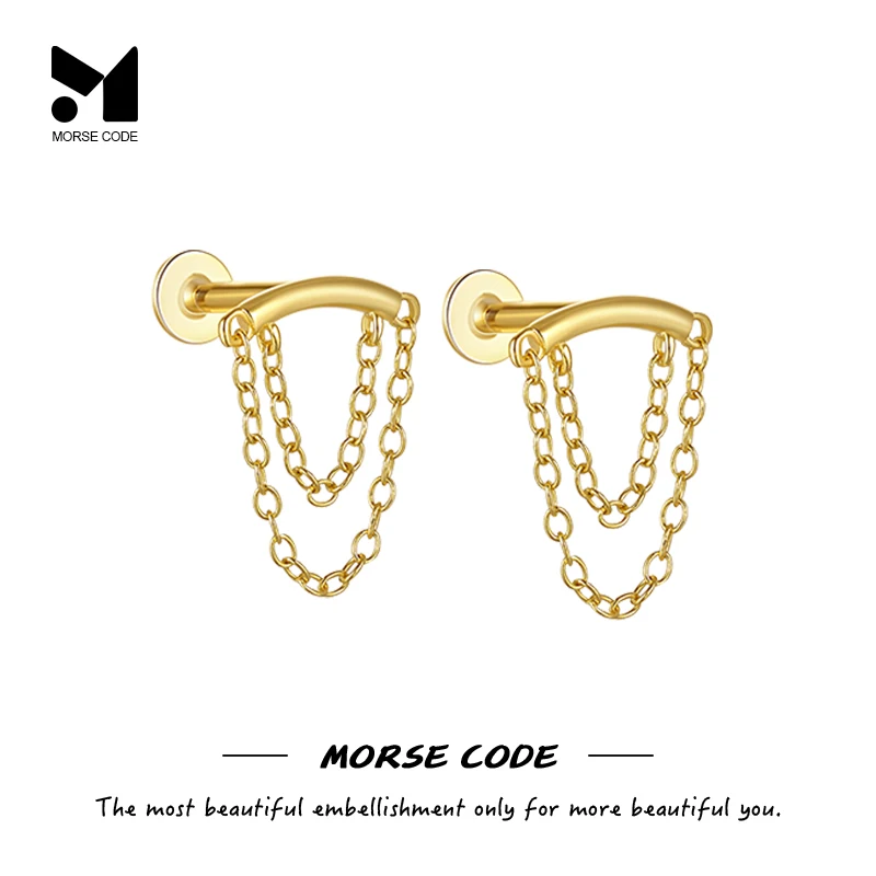 

MC New S925 Sterling Silver Tassel Chain Flat Pierced Pearl Stud Earring For Women Girls Jewelry Gift Brincos Aretes Accessories