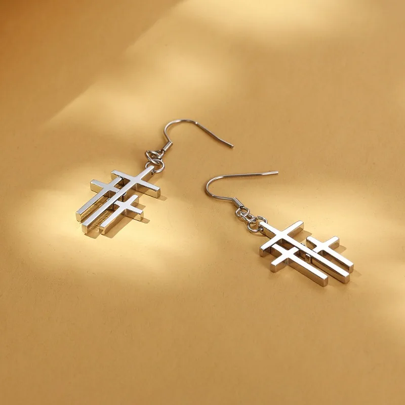 Stainless Steel 3 Cross Drop Earrings For Women Christian Faith Jesus Cross Pendientes Mujer Prayer Jewelry