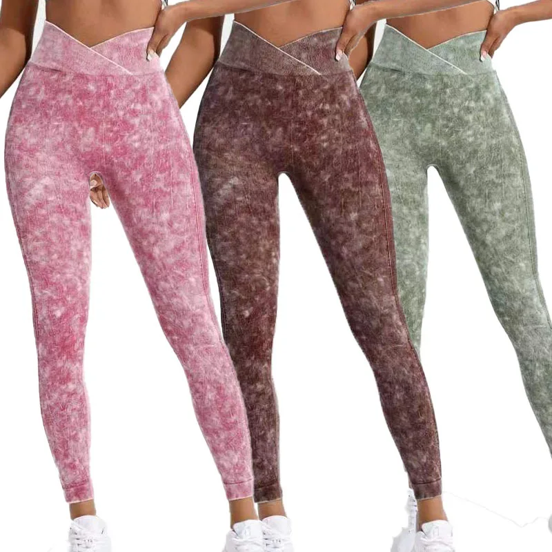 

Tie-dye Cross Wash Knitted Moisture Absorption Sexy Buttocks Lifting Peach Buttocks Sweat Wicking Yoga Pants Sports Fitness Pant