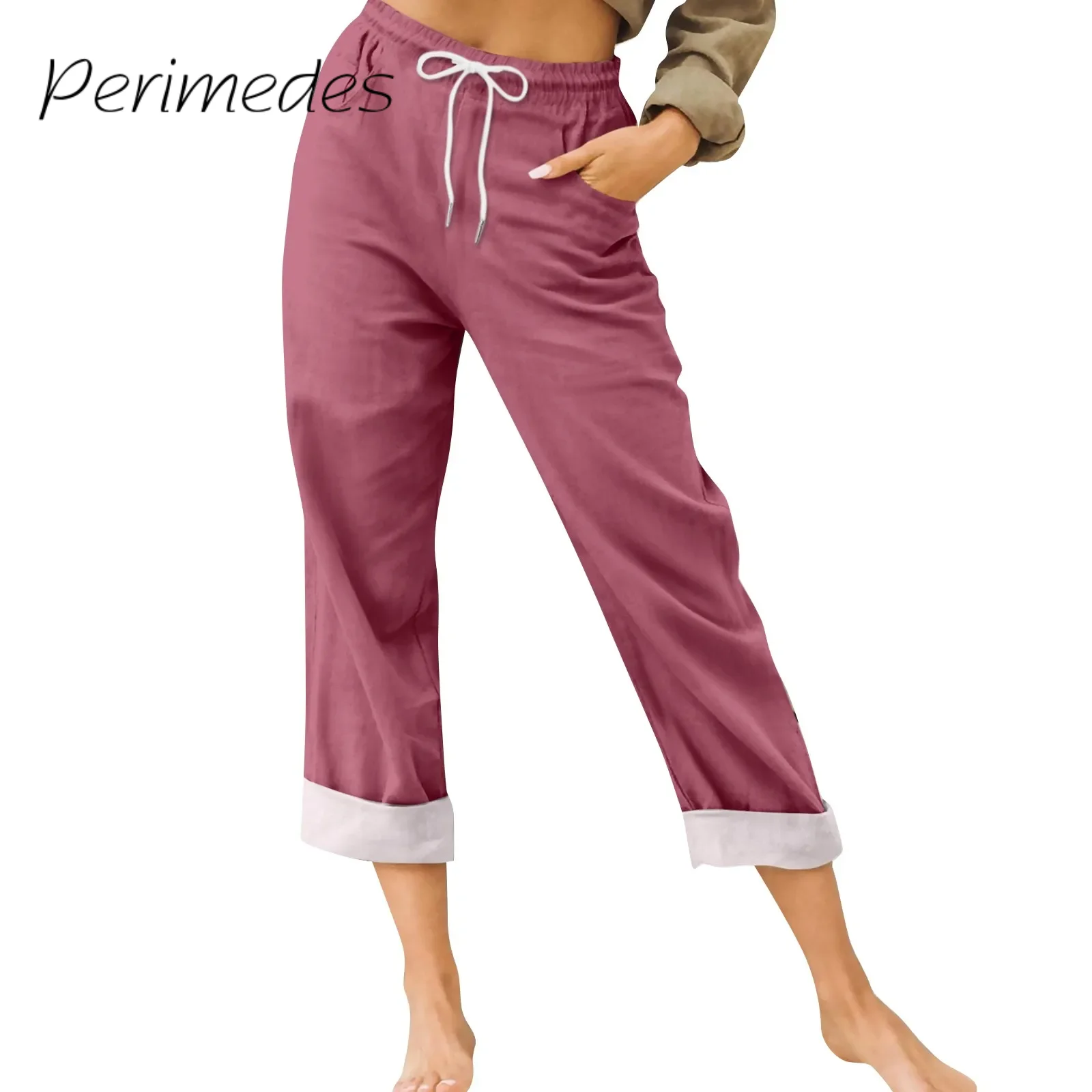 

Женские укороченные брюки, летние новые повседневные однотонные брюки, свободные брюки на завязках с высокой талией и карманами, брюки