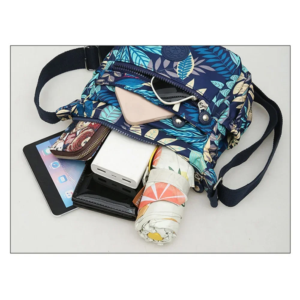 Fashion Printing Nylon Cloth Bag Simple Leisure Large Capacity Multi-pocket Waterproof Travel Bag Shoulder Crossbody Bag
