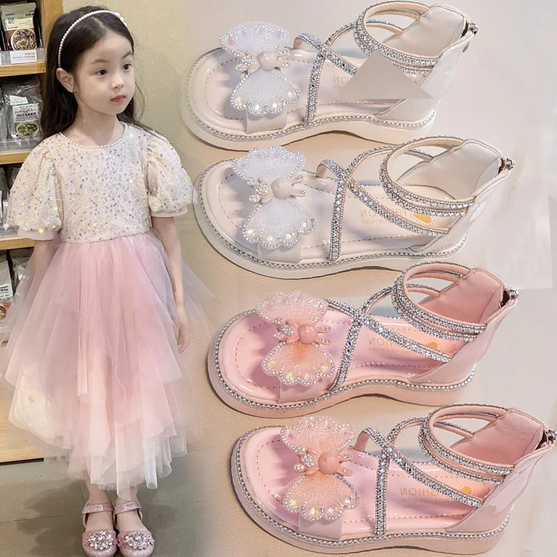 Girls Rhinestone Sandals Kids Princess Shoes with Zipper