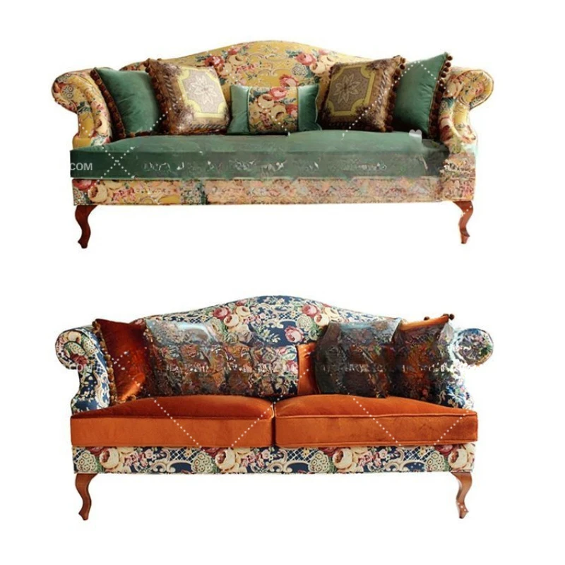 

American style rural fabric sofa French style single person, two person, three person sofa Small unit living room combination