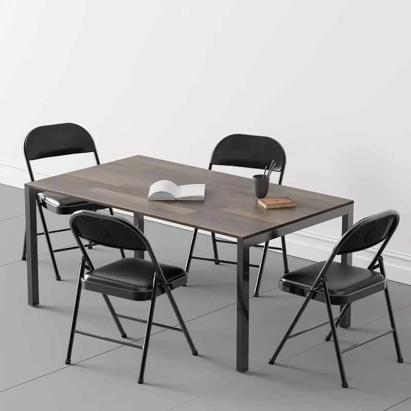 Folding Chairs with Padded Seats, Black Metal Folding Chairs Set, Portable Foldable Chair Comfortable Chair
