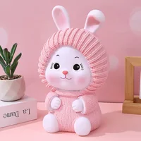Pink Hat Cartoon Animals Rabbit Piggy Bank, Anti Drop Cute Piggy Bank, School Children's Day Gift, Home Desk Decor for Girls 1