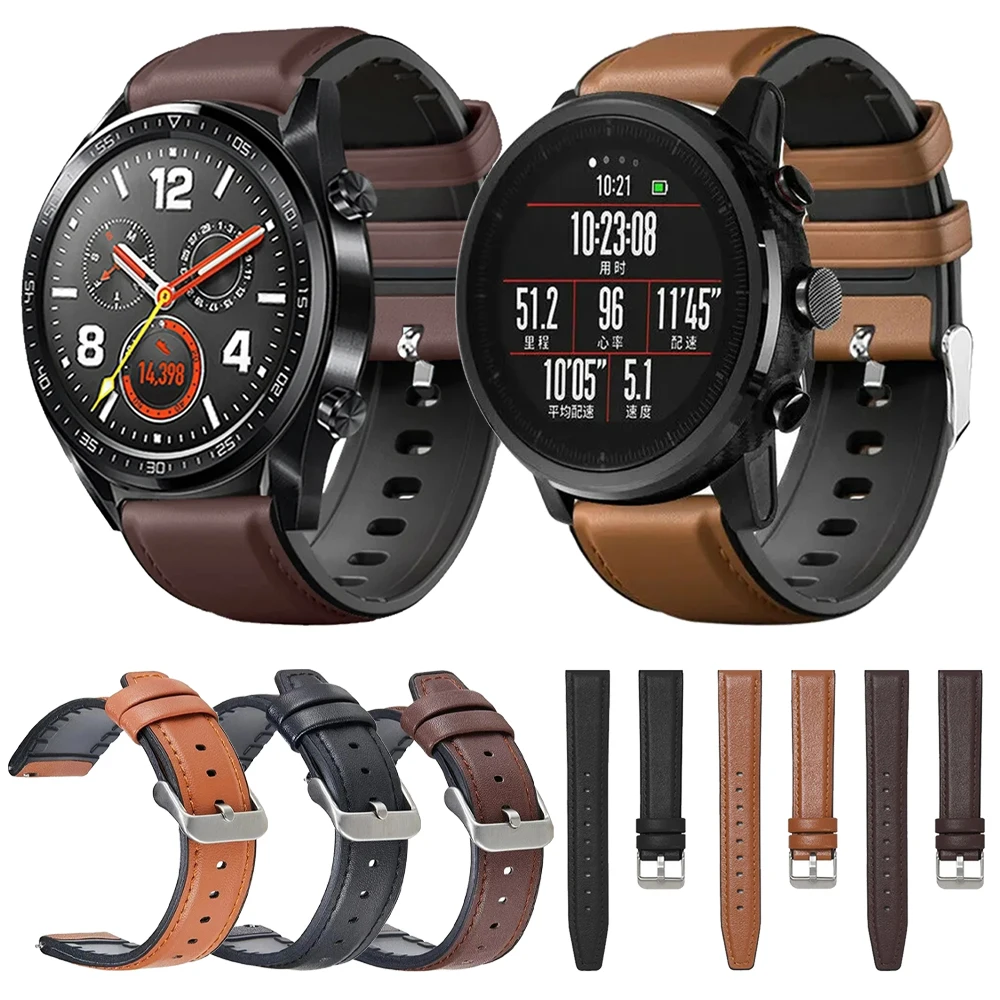 

22 мм кожаные силиконовые ремешки для Huami Amazfit GTR 4 GTR3 Pro 47 мм BIP 5 Band Для HUAWEI WATCH GT 4 3 2 Pro браслет Ремешки для наручных часов