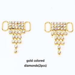 Luxury Rhinestone Shoe Charms with Colorful Diamonds and Fashion Shoelaces - Elegant Sneaker Decorations (Set of 2) (Gold Tassel)