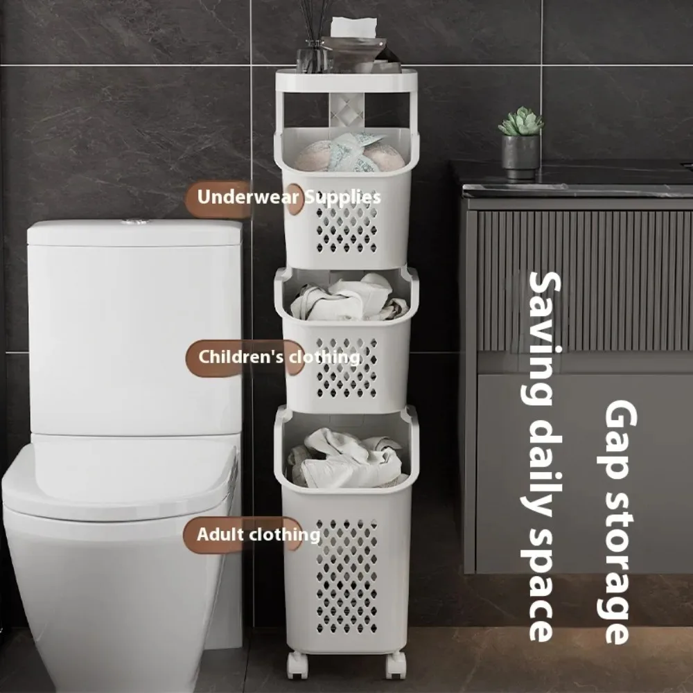 Storage rack folding shopping cart kitchen storage cart Multilayer Laundry Basket With Wheels for Bathroom Clothes Storage