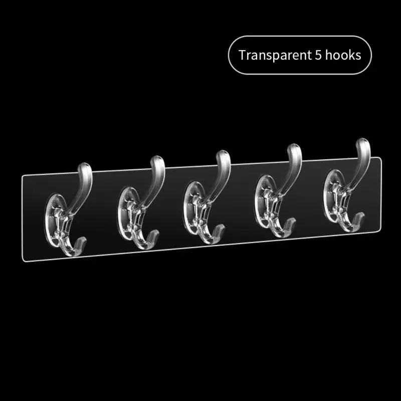 

Transparent Plastic Hooks 3/5/6 Row Wall-mounted Towels Hats Keys Storage Rack Traceless Self-adhesive Bathroom Storage Hook