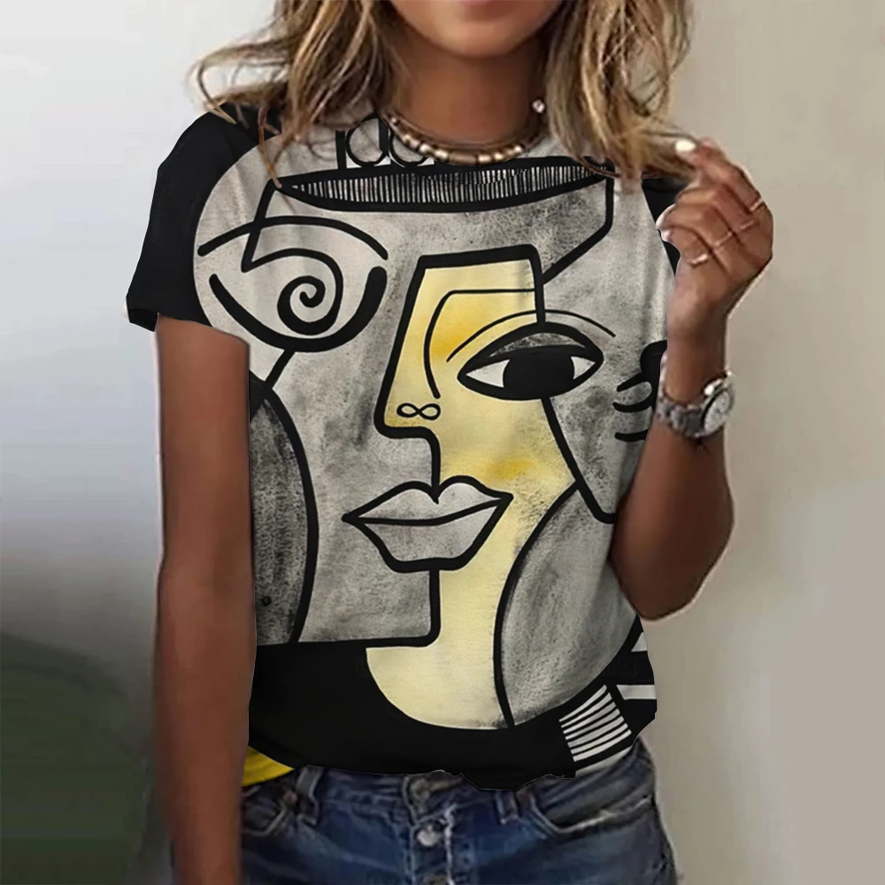 Dam t-shirt för sommar med 3d blommig tryck oversized topp_voghion.com