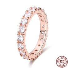 

For Women Ring Authentic 925 Sterling Silver Rose Gold Sparkling Row of Gemstone Eternity Ring Making Lucky Ladies Jewelry