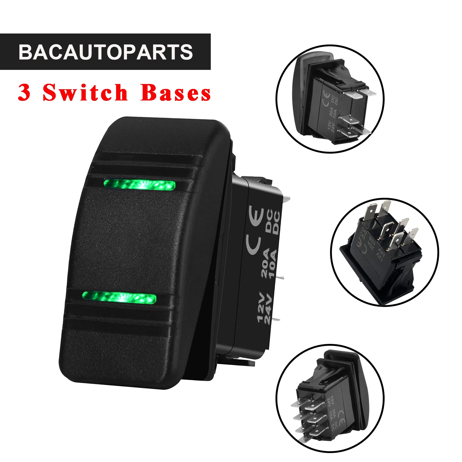 

Green Led Rocker Switch SPST&DPDT Momentary 5P/6P/7P For Car Marine Boat IP66 NARVA Carling ARB Style Auto Parts Accessories
