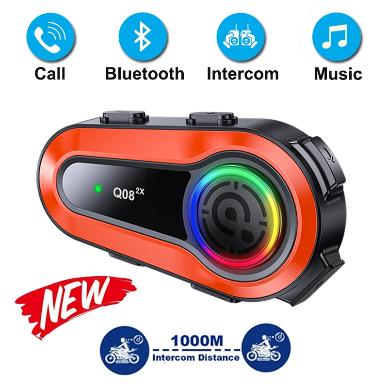 

Q08-2X Intercom Bluetooth Headset For Motorcycle Helmet New Waterproof Riders Handsfree Intelligence Ai Voice Call Music Earphon