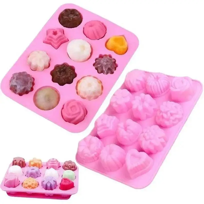 12 Flower Grass Mold Silicone Multi-style Baking Mold Cake Candy Chocolate Ice Pastry Food Mold Creative Shape Handmade Molds
