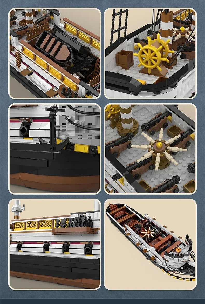 3555Teile MOC Piratenschiff Technik Klemmbausteine,Endeavour Segelschiff Schiff Buildings Modell, Idee Royal Navy Forschung Modell Sammlung Ornamente Pädagogisches Spielzeug Kinder Erwachsene Geschenke – Detail 7