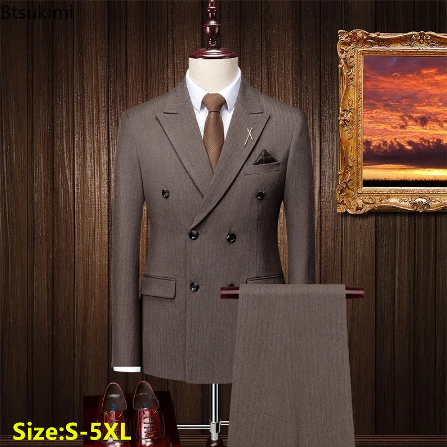 Fashion Korean Style Men's Business Formal Suit Three Pieces Sets Blazes+Vest+Pant Slim Groom Dress Double-breasted Suits Male