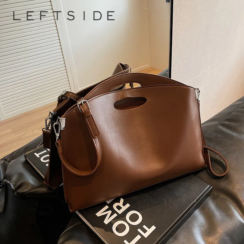 Leftside Big Tote Bags For Women 2023 Trend Femminile Trend Solid Vintage Shoulder Side Bag Borse Da Donna Con Manico Corto