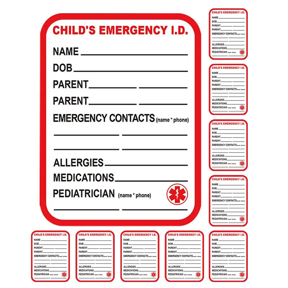 10 Pcs 의료 정보 태그 경고 스티커 학생 드라이버 의류 라벨 요양원 어린이