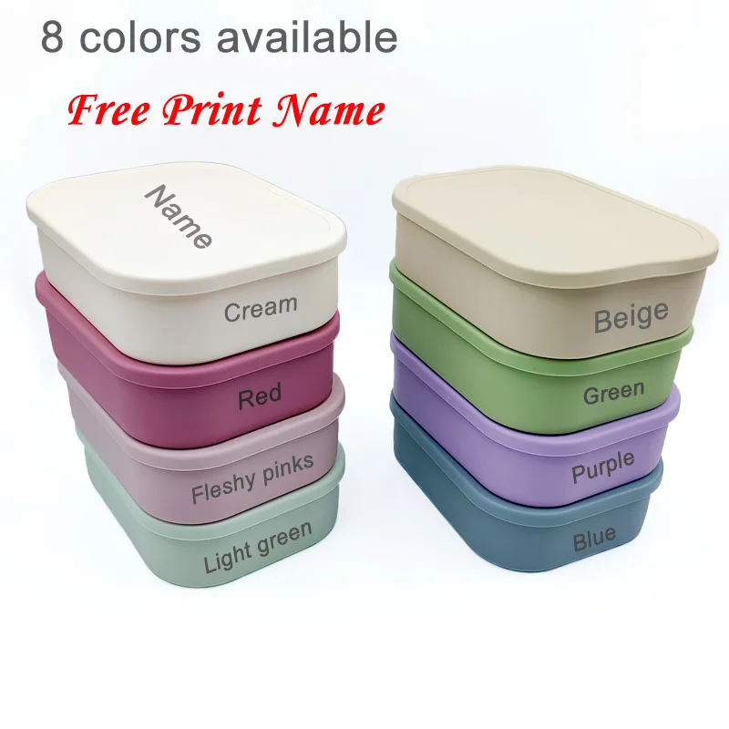 Food Grade Silicone 4-Compartment Big Lunch Box Food Storage Box Personalized Name Student Bento Meal Picnic Container