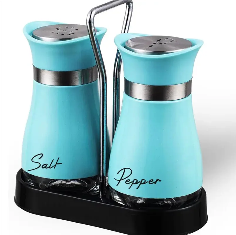 Adjustable Refillable Glass Spice Bottle Set with Shelf and Pour-Through Design