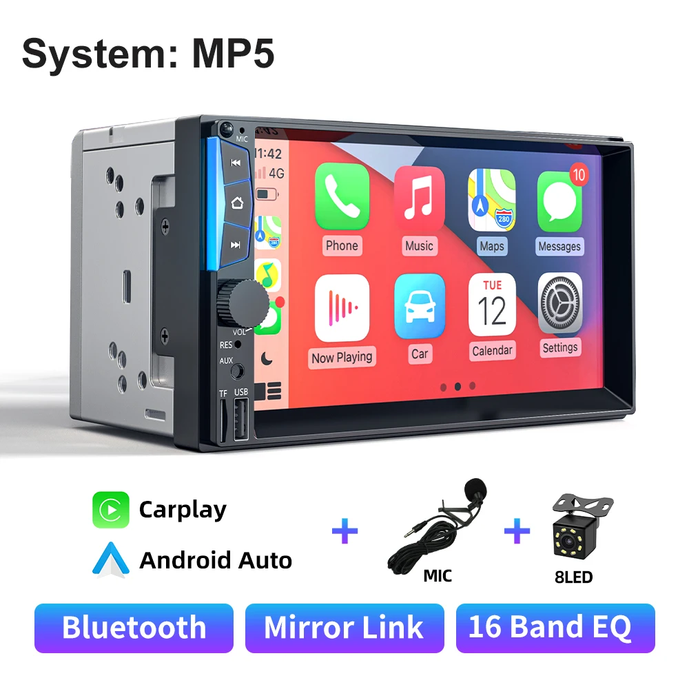 2din 7inch Car Radio CarPlayy And Android Auto Car Stereo Bluetooth FM Radio Support Rear Camera For Nissan Toyota Volkswagen car video player android Car Multimedia Players