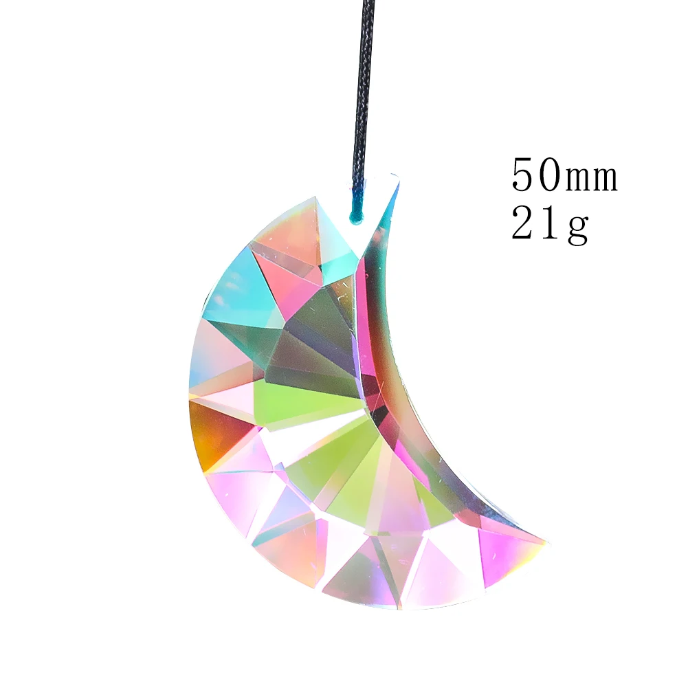50MM Polished AB Color Laser Faceted Prism Moon Crescent Glass Crystal Pendant Rainbow Sun Catcher Chandelier Dangle Lamp Parts crystal sun catcher,chandelier crystal drops