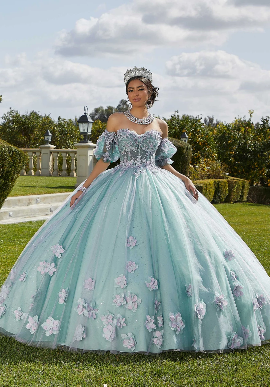 

Mint Blue Quinceanera Dresses 2024 Half Sleeve Ball Gown Appliques Beading Sweet 16 15 Dress Vestidos De Fiesta YQD39
