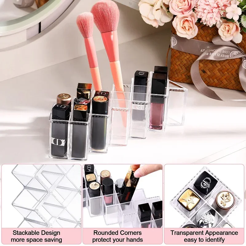 Acrylic Lipstick Holder Organizer 10/16 Slots Clear Lip Gloss Fish Shape Tower Case Display Stand Storage Box Makeup Cosmetic 4