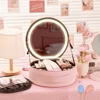 Circular Cosmetic Storage Box Vanity Mirror With Light Portable Large Capacity Cosmetic Bag Ladies Wash Bag 1