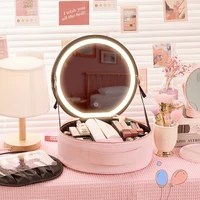Circular Cosmetic Storage Box Vanity Mirror With Light Portable Large Capacity Cosmetic Bag Ladies Wash Bag 1