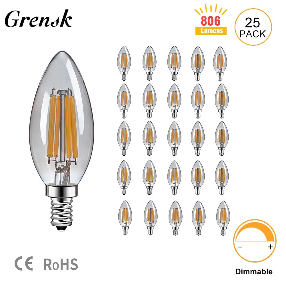 

Vintage C35 Candle Led Bulb High Lumens 806lm Dimmable Led Filament Bulbs 6.5W Smoked Grey Glass 2700K E14 220V Candelabra Lamps