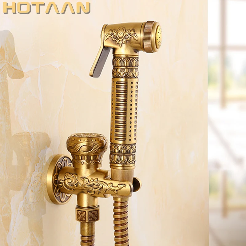 

HOTAAN Antique Brass Handheld Bidet Spray Shower Set Copper Bidet Sprayer Lanos Toilet Bidet Faucet Lavatory