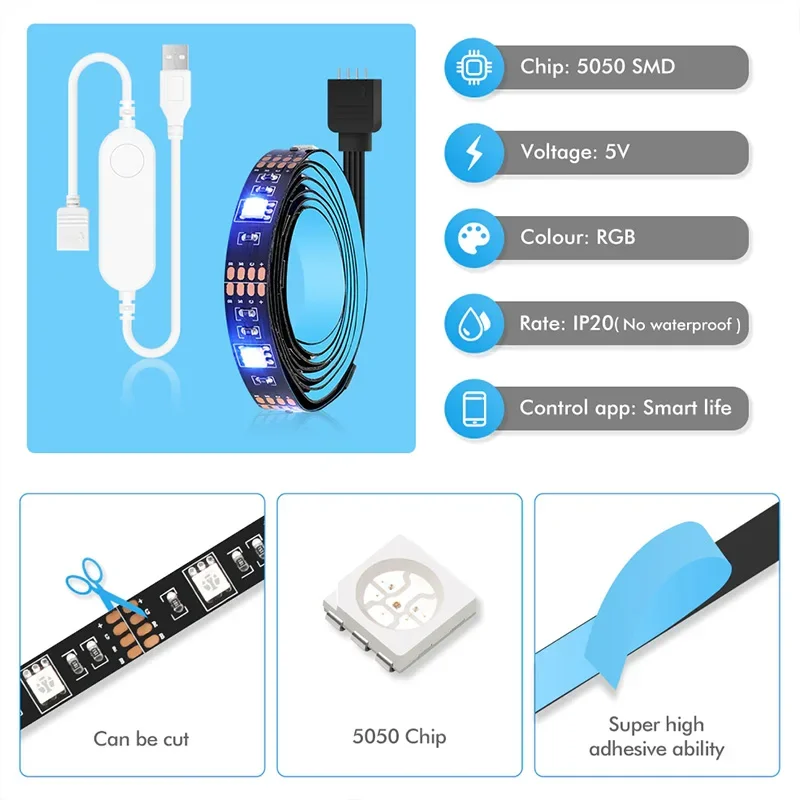 스마트 Zigbee USB Led 조명 Tuya Wifi RGB led 스트립 DC 5V 5050 스마트 Led TV 백라이팅 알렉사 구글 홈 연동