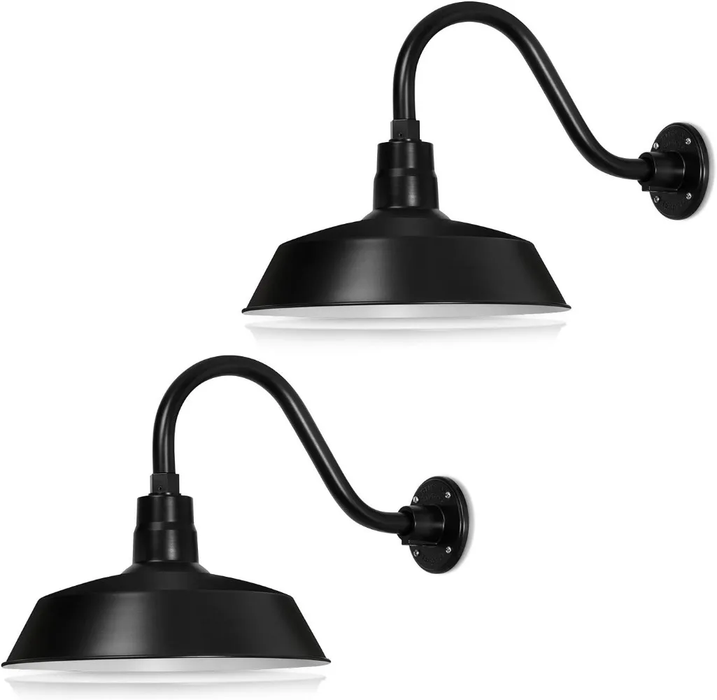 

Satin Black Outdoor Gooseneck Barn Light with Long Extension Arm Farmhouse Wall Light Antique Style 2 Pieces